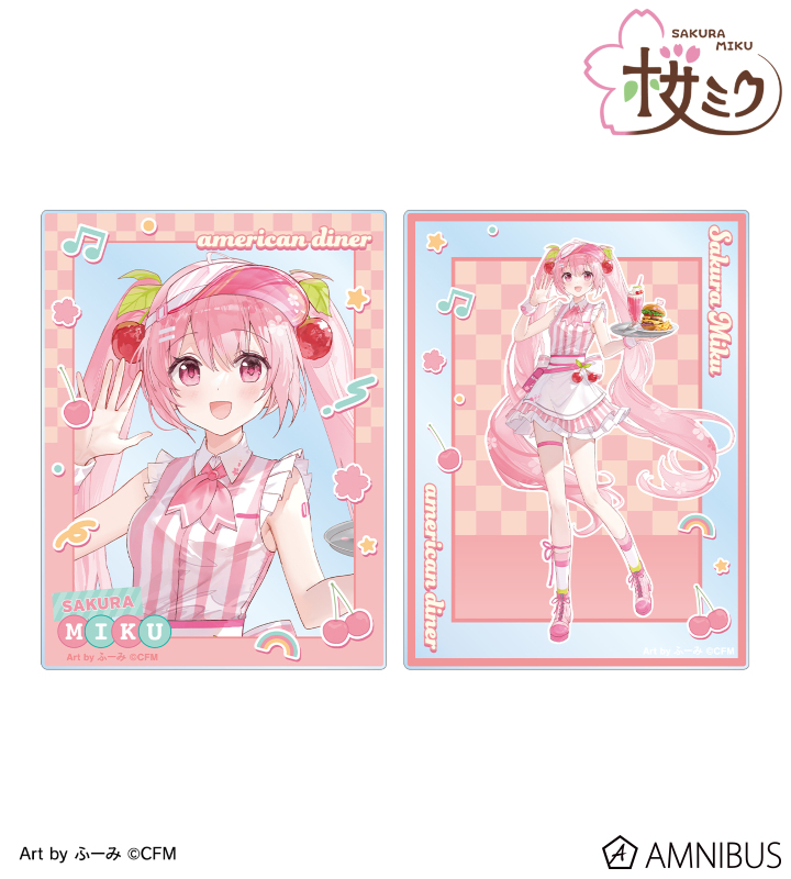 描き下ろし 桜ミク アメリカンダイナーver. Art by ふーみ アクリルカード2枚セット