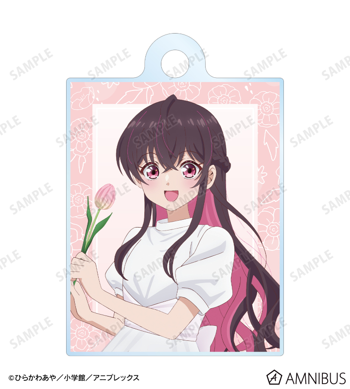 描き下ろし 矢乙女 桜 白いワンピースと花ver. 2連ワイヤーアクリルキーホルダー