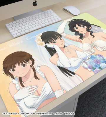 描き下ろし 絢辻󠄀 詞&桜井梨穂子&棚町 薫 ウェディング水着ver. マルチデスクマット