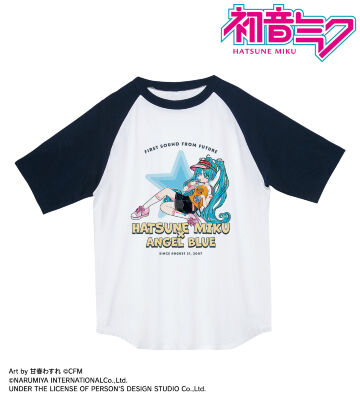 ANGEL BLUEコラボ 描き下ろし 初音ミク Art by 甘春わすれ ラグランTシャツ ver.B