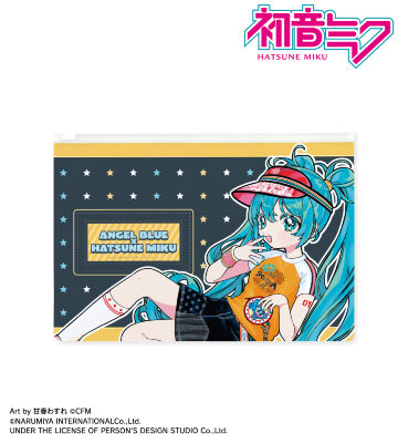 ANGEL BLUEコラボ 描き下ろし 初音ミク Art by 甘春わすれ ビニールフラットポーチ ver.B
