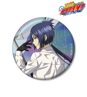 描き下ろし 六道 骸（10年後） 戦う背中×雨ver. 75mmオーロラ缶バッジ